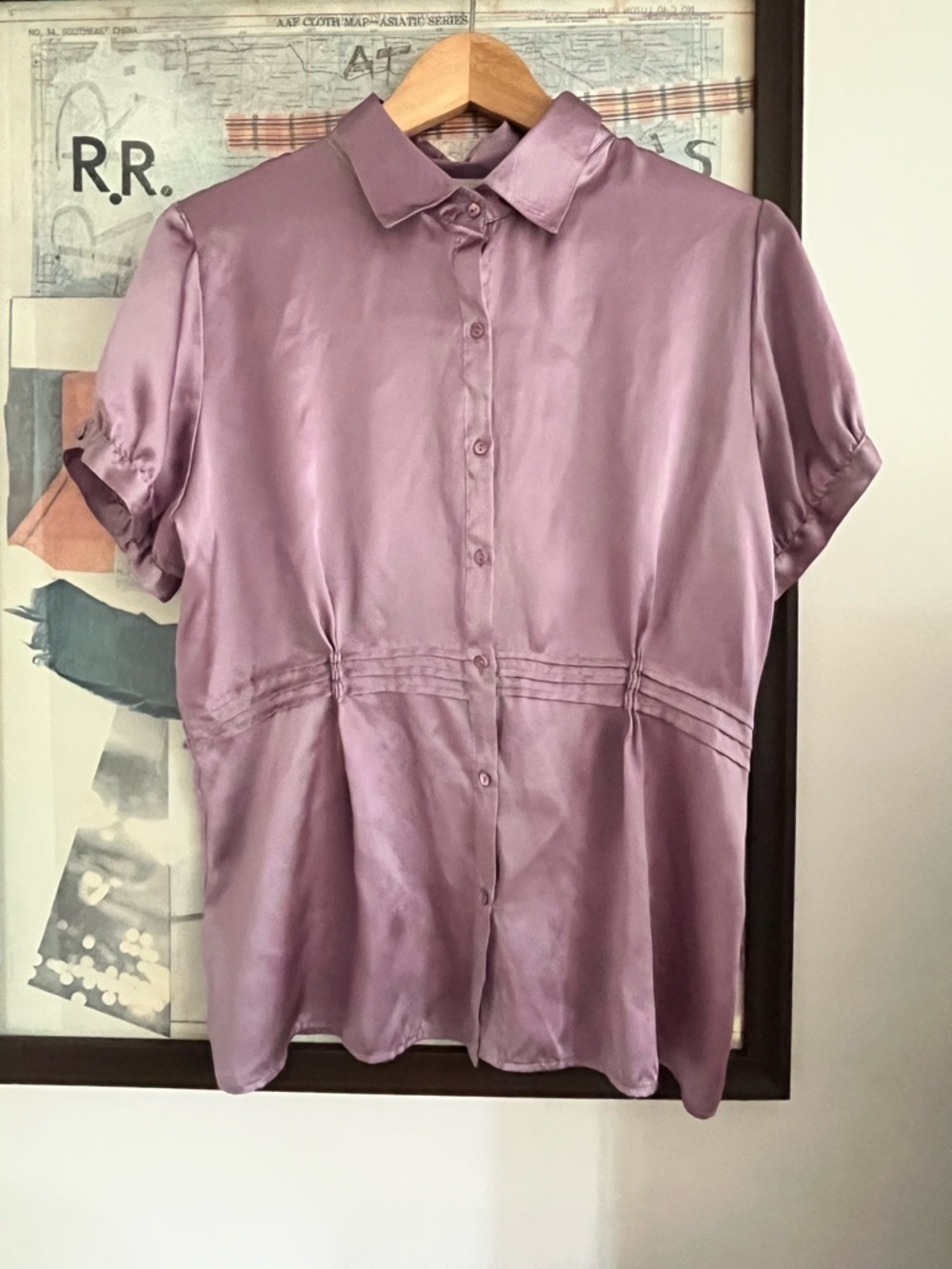 Lavender 100% Silk Studio M Pleated/Pintucked Blouse M/L